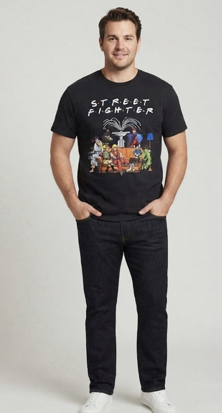 Street Fighter x Friends T Shirt Capcom Couch Parody Graphic Tee 100% Cotton M